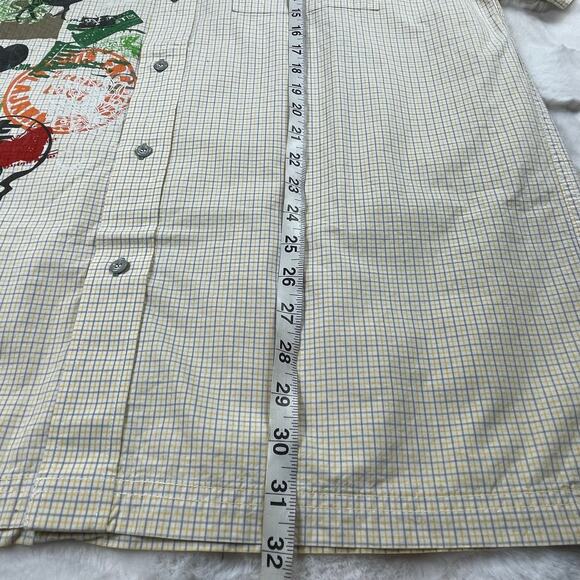 🔥Checked Yellow Gray Skull Artsy Painted Short Sleeve Button Up Shirt 2XL - Picture 12 of 15